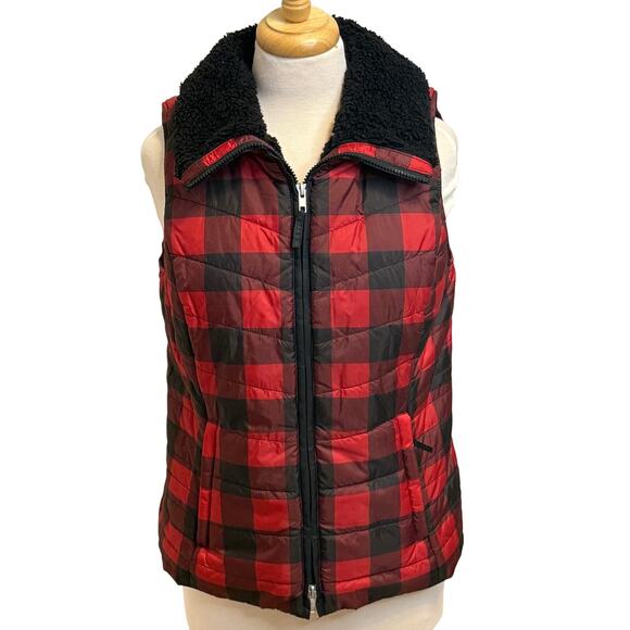Talbots Primaloft Sherpa-Lined Plaid Full Zip Vest Size M Petite Gorpcore Preppy - Picture 1 of 10